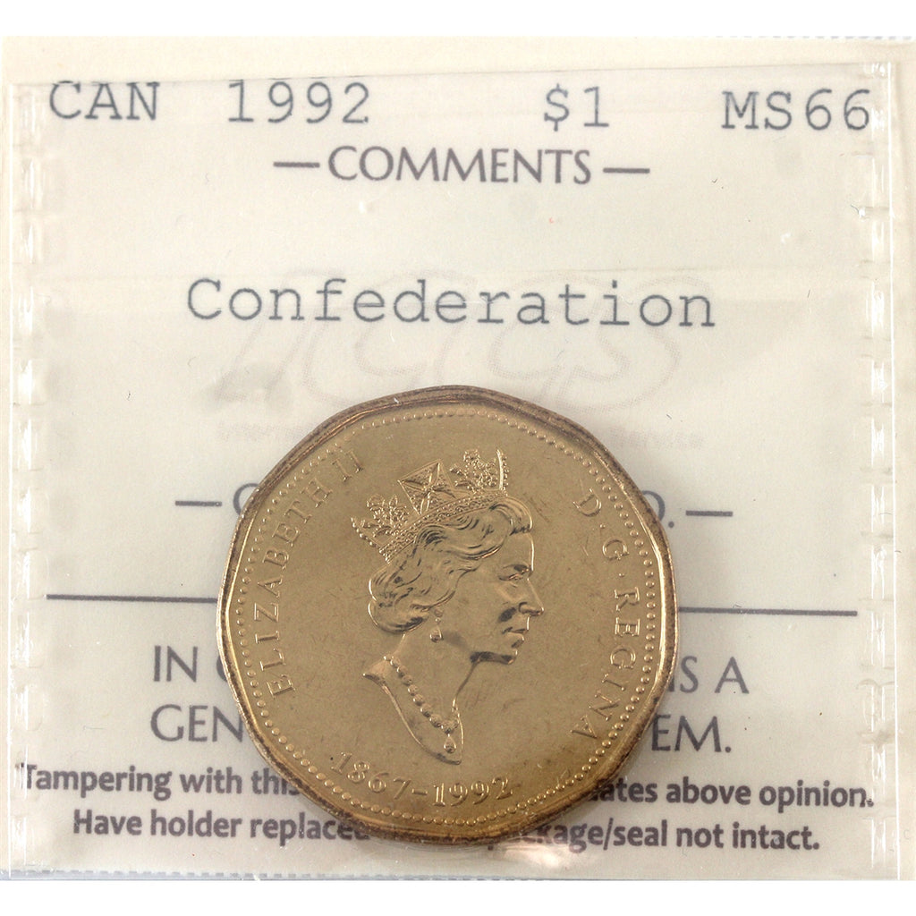 1992 Canada Confederation (Parliament) Dollar ICCS Certified MS66