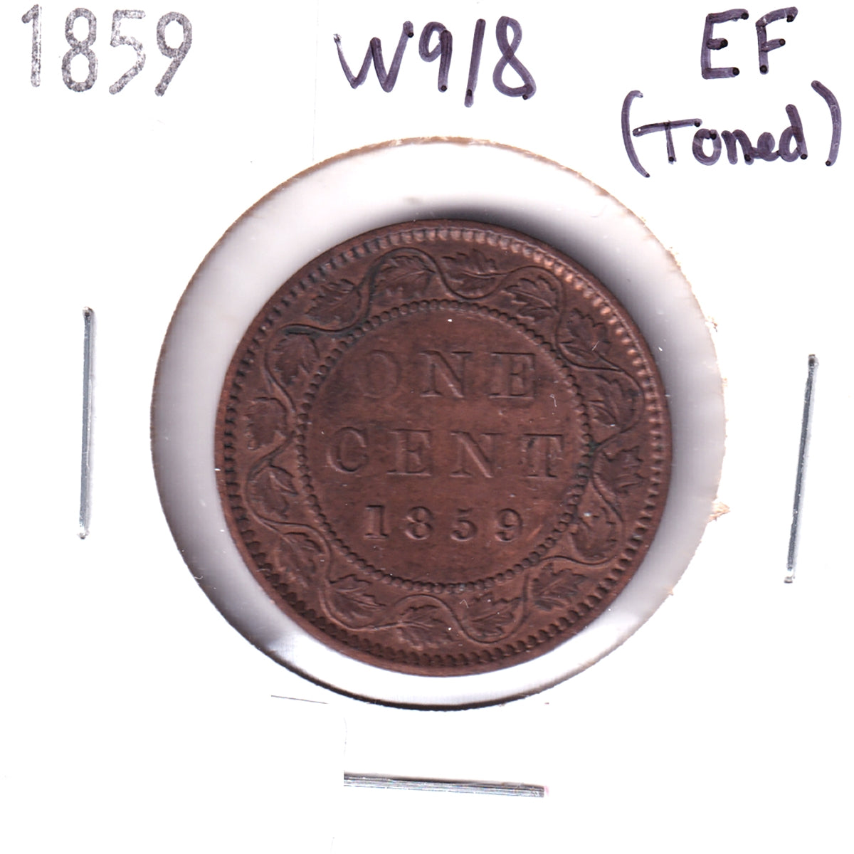 1859 Wide 9/8 Canada 1-cent Extra Fine (EF40) Scratched, Cleaned, or Impaired