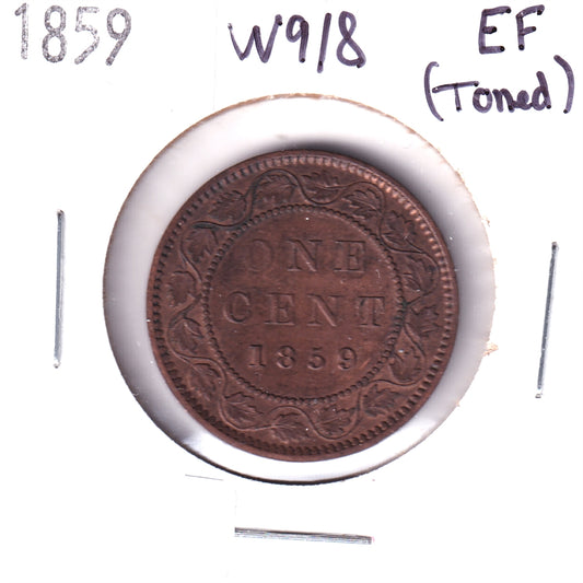1859 Wide 9/8 Canada 1-cent Extra Fine (EF40) Scratched, Cleaned, or Impaired