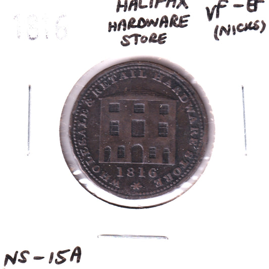 NS-15A 1816 (Black's) Hardware, Halifax, Nova Scotia, Halfpenny Token, VF30 (Nicks)