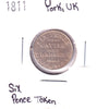 1811 York, UK, Cattle and Barber 6 Pence Silver Token