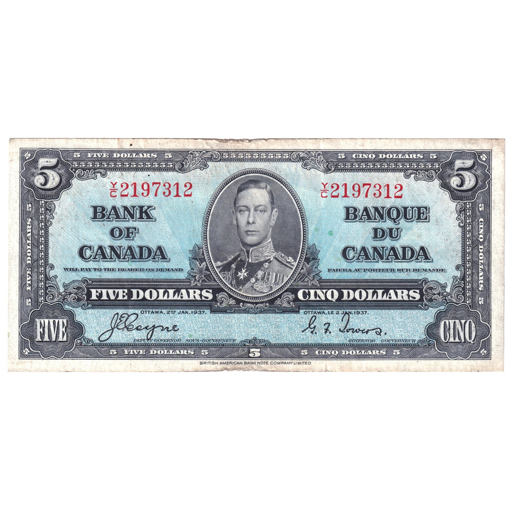 BC-23c 1937 Canada $5, Coyne-Towers, F-VF (Stain, tears, or damaged)