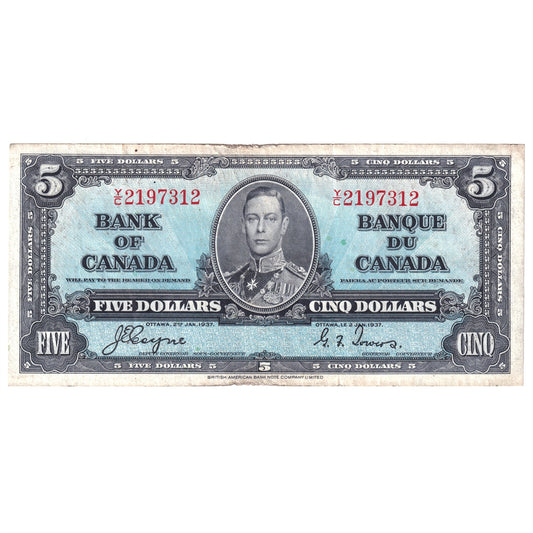 BC-23c 1937 Canada $5, Coyne-Towers, F-VF (Stain, tears, or damaged)