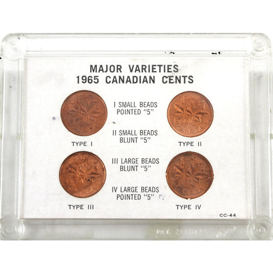 Set of 4x 1965 Canada 1-cent Varieties, 4Pcs in Holder (Some toning, holder cracked)