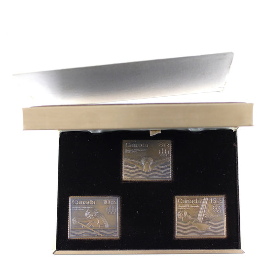 Set of 3x 1976 Canada Montreal Olympic Water Sport Stamps & Bronze Replicas (Impaired)