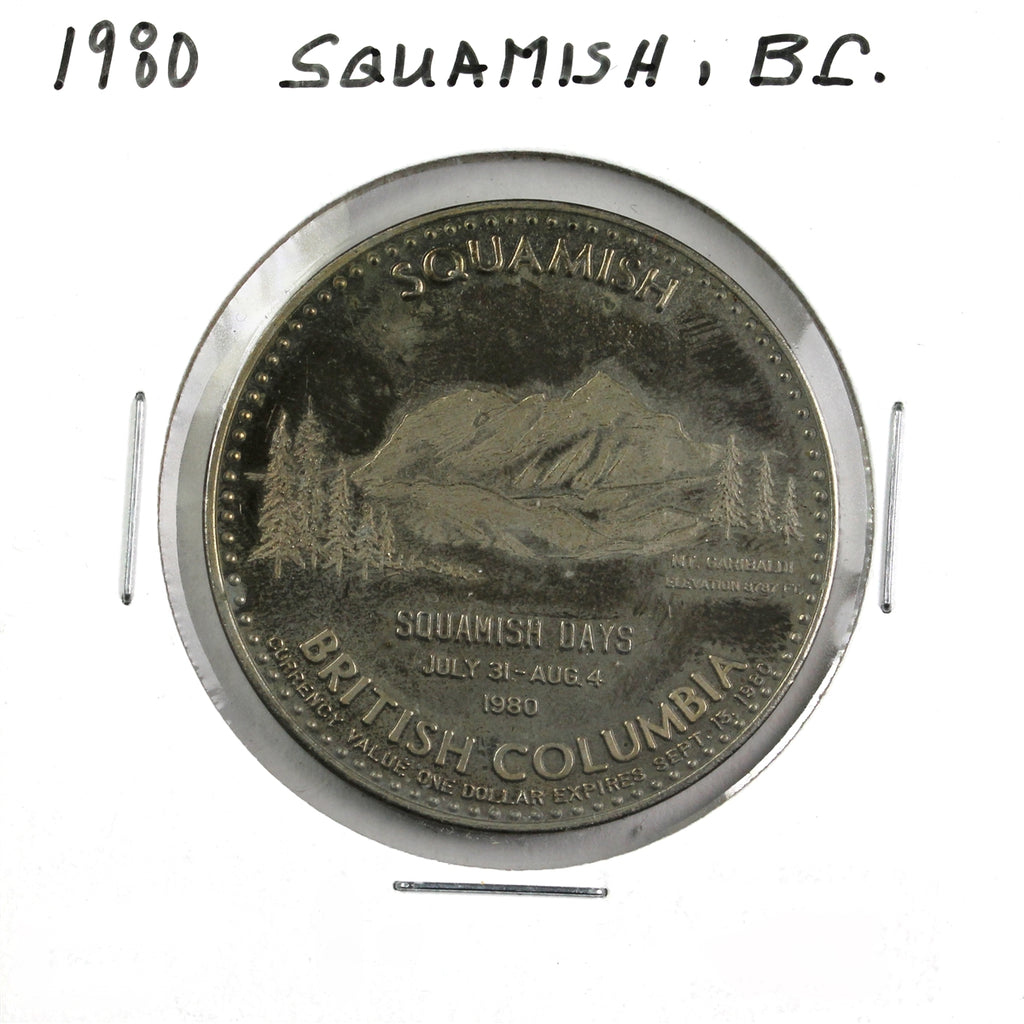 1980 Squamish, BC, Trade Dollar Token (Nickel Colour): The Royal Hudson (Toned)