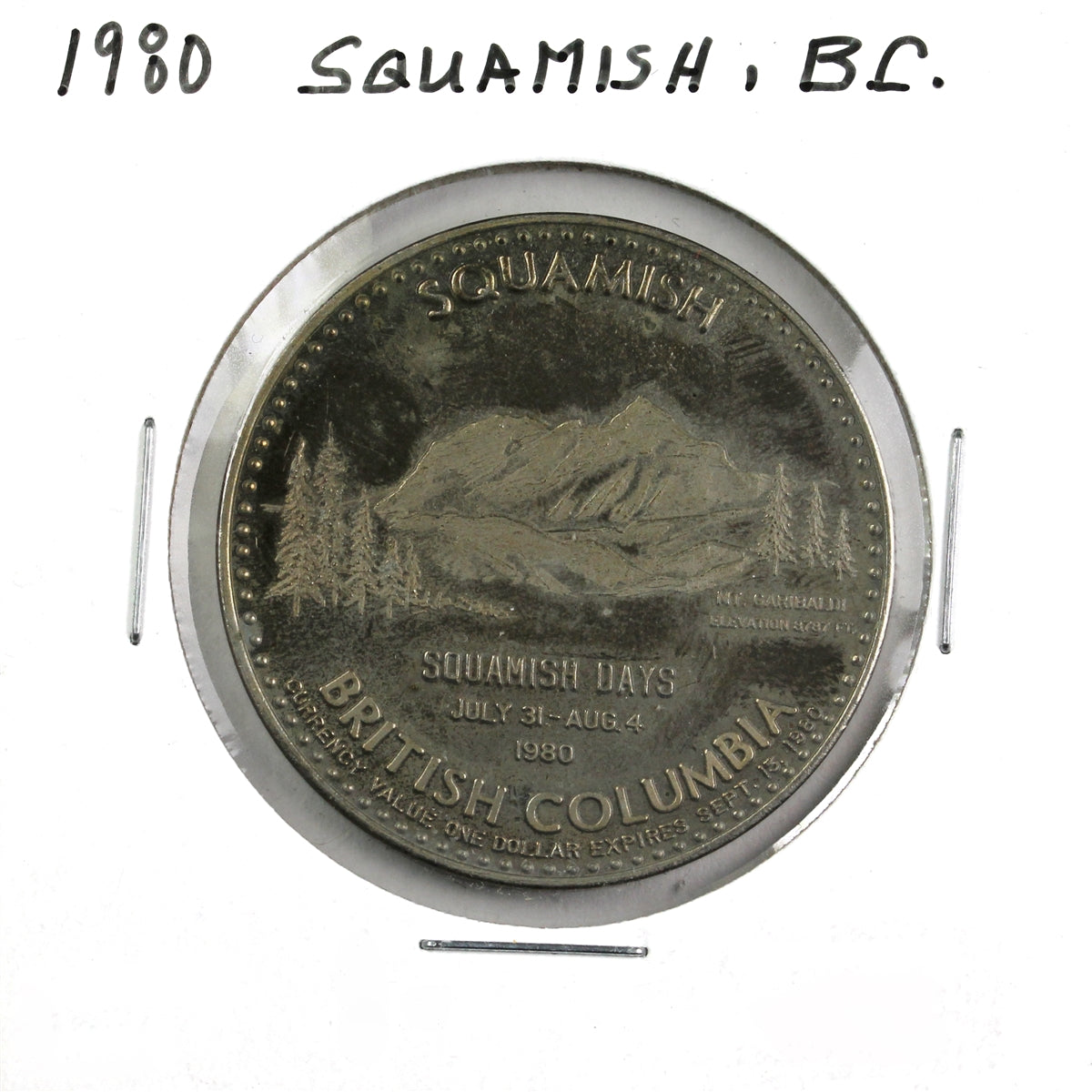 1980 Squamish, BC, Trade Dollar Token (Nickel Colour): The Royal Hudson (Toned)