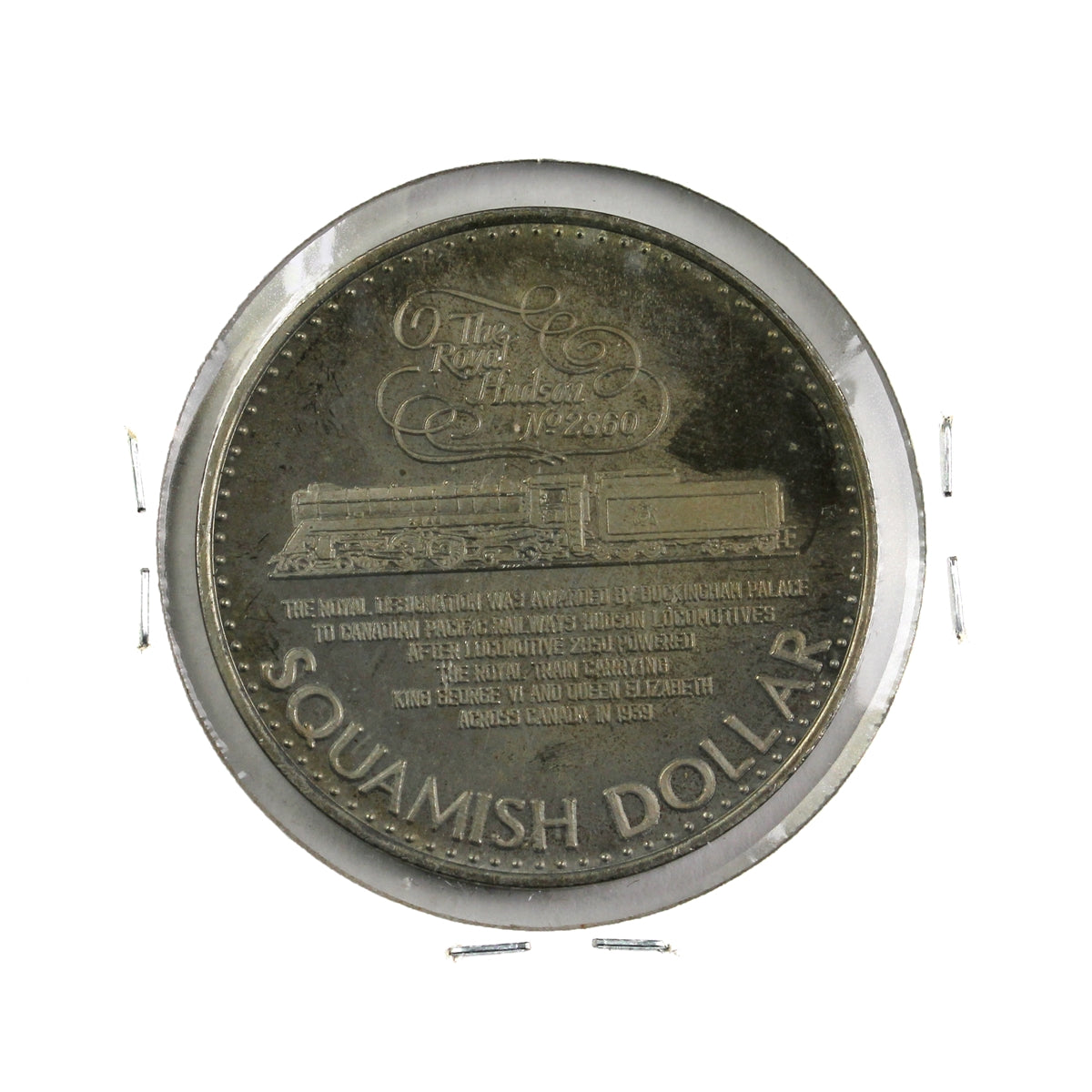 1980 Squamish, BC, Trade Dollar Token (Nickel Colour): The Royal Hudson (Toned)