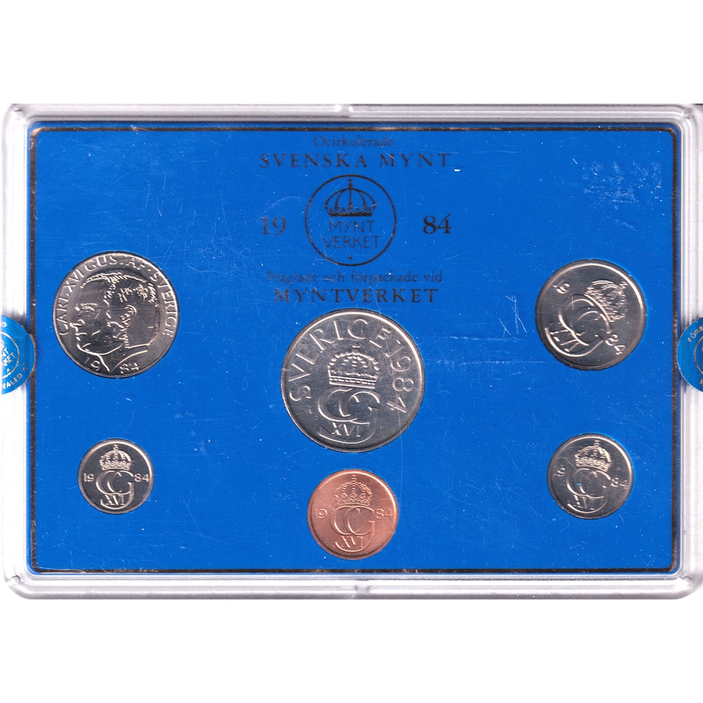 Sweden 1984 6-coin Uncirculated Mint Set (Case scuffed, a little toning)
