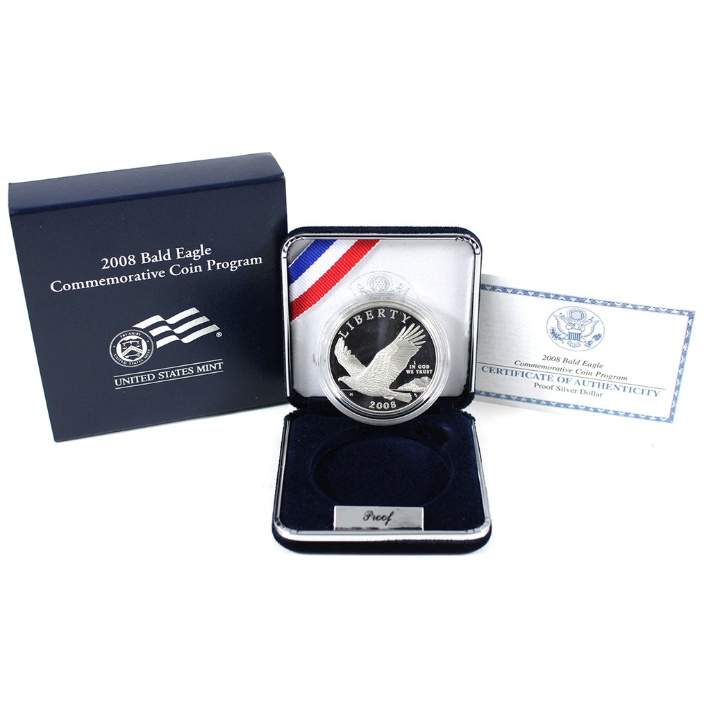 2008 P USA Bald Eagle Proof .90 Silver Dollar in Case (Lightly Toned)