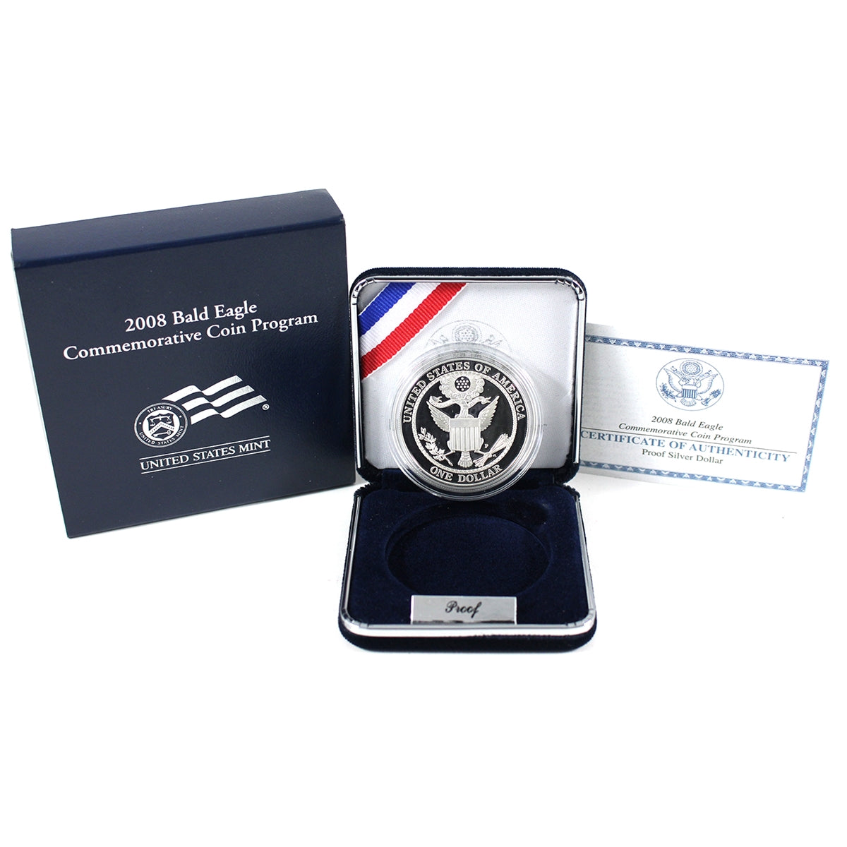 2008 P USA Bald Eagle Proof .90 Silver Dollar in Case (Lightly Toned)