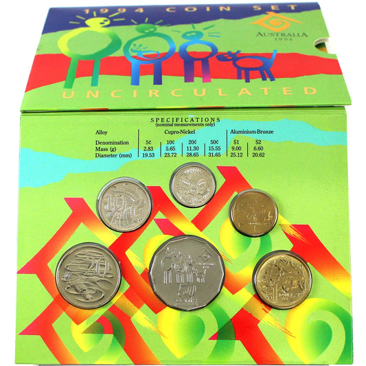 Australia 1994 6-coin Mint Set with Year of the Family 50ct in Folder (Sleeve scuffed)