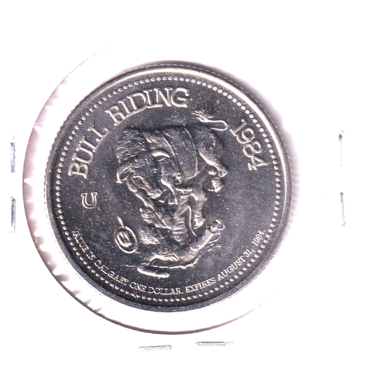 1984 Calgary Stampede Dollar Trade Token: Clem Gardner & Bull Riding