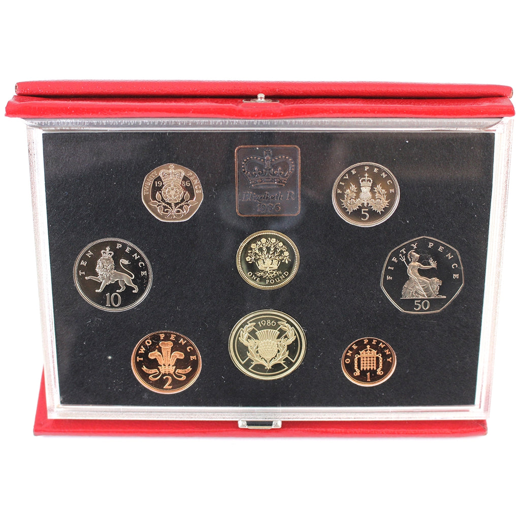 1986 Great Britain 8-coin Proof Set in Deluxe Case (Some issues)
