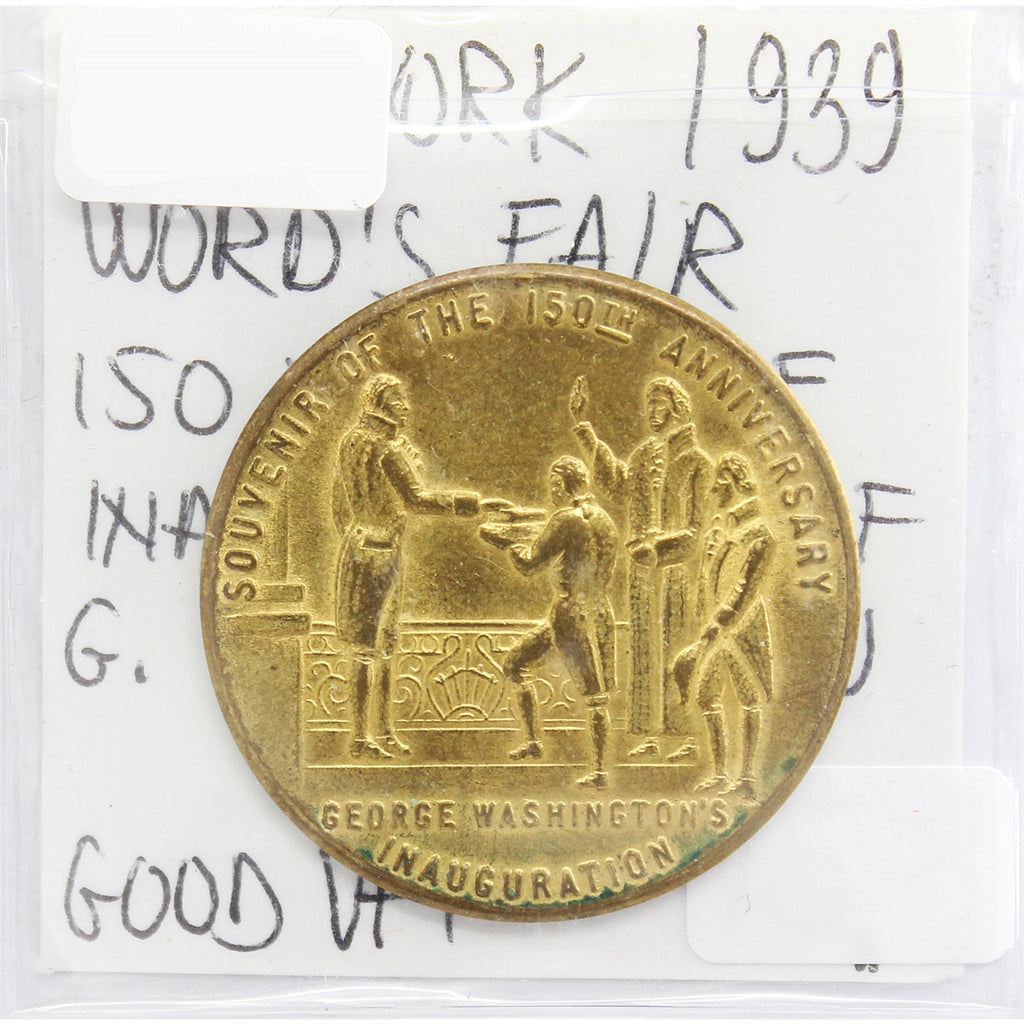 1939 New York World's Fair Medallion: 150th Anniversary of George Washington's Inauguration, VF-20+