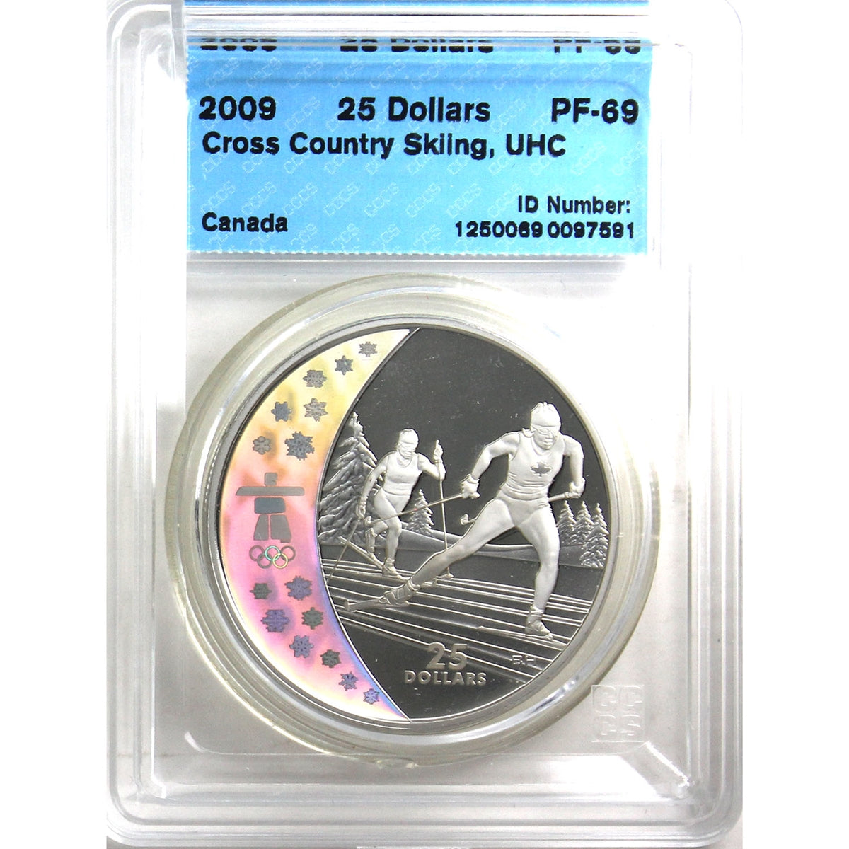 2009 Canada $25 Cross Country Skiing Olympic Sterling Silver Holo CCCS Cert. PF-69 UHC