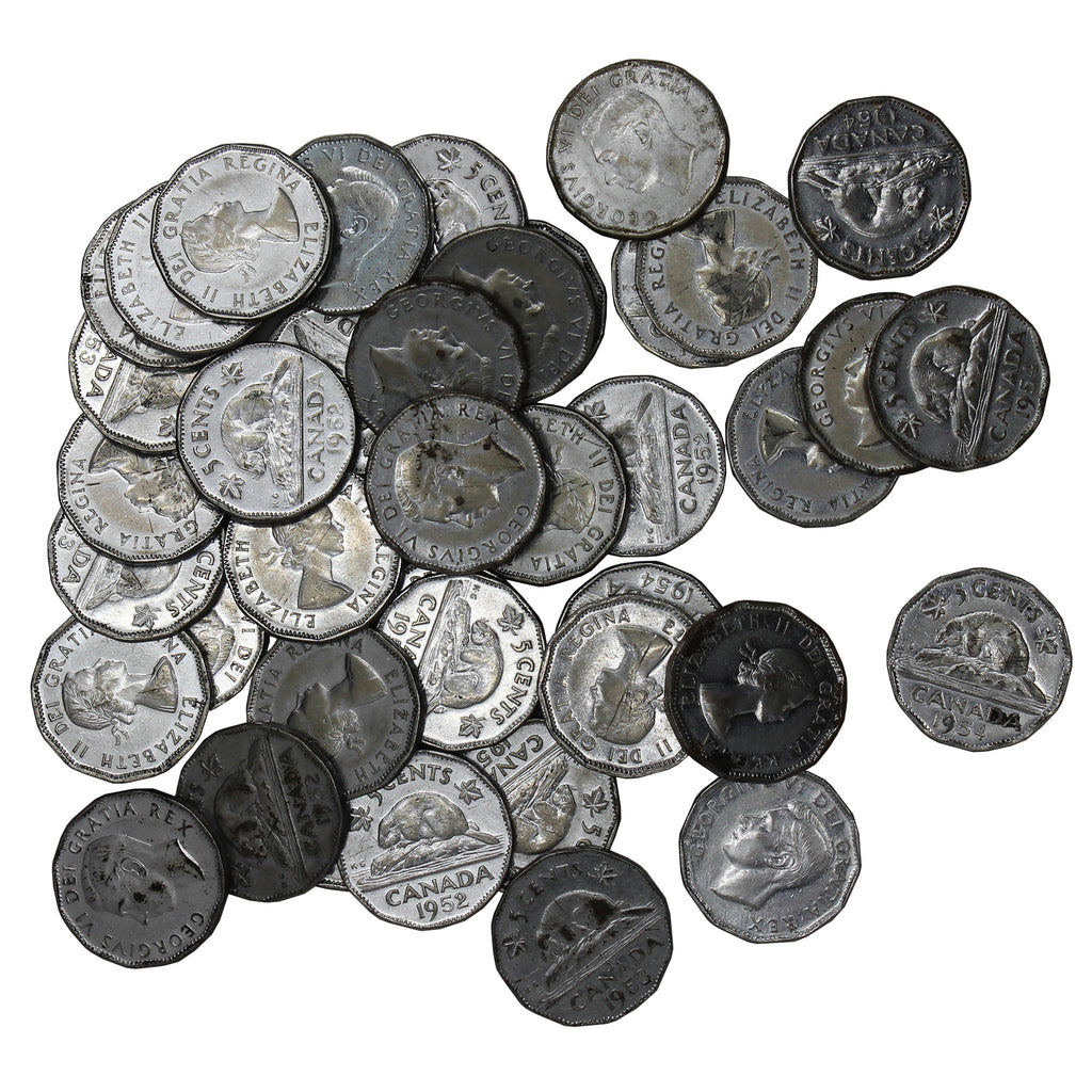 40 x 1951-1954 Steel Canada 5 Cents in Avg. Circ Condition. Mega28