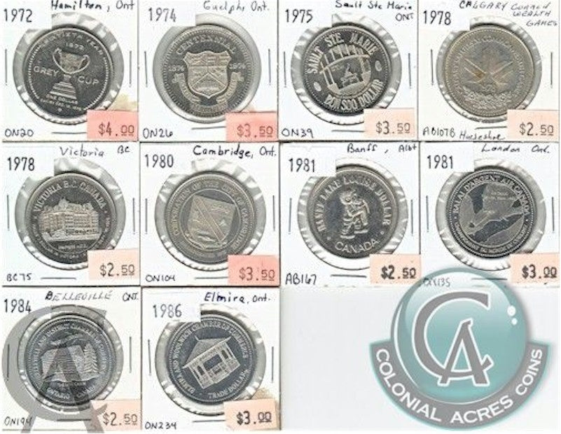 10 x Mixed Canada Trade Dollars. Guaranteed to be all different Mega09