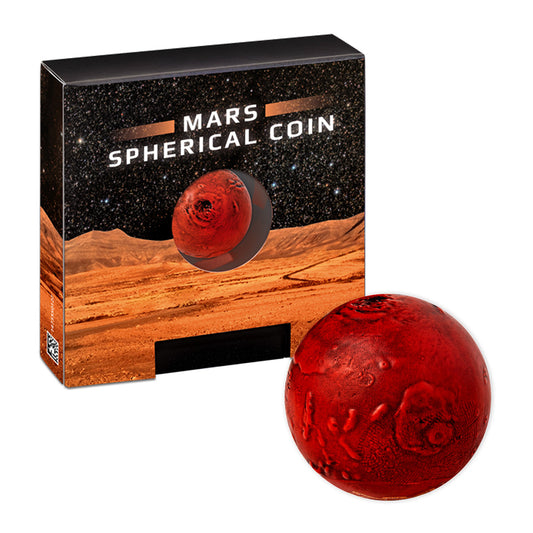 2021 Barbados $5 Mars 1oz .9999 Fine Silver Spherical Coin in Display (No Tax)