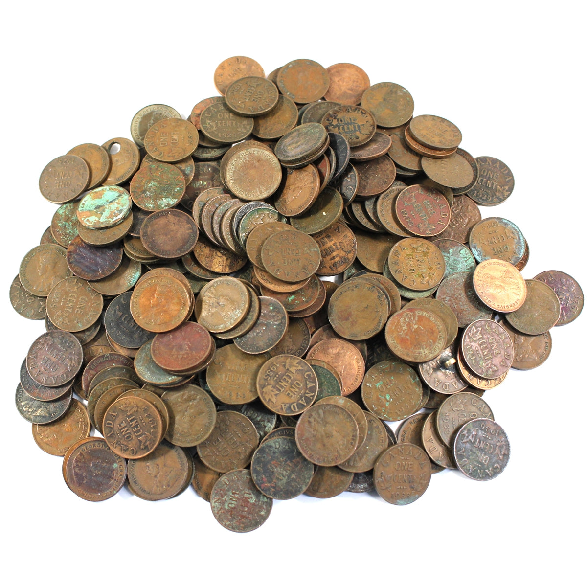 Lot of 410x Assorted Canada George V 1-cents, 410Pcs (Impaired)