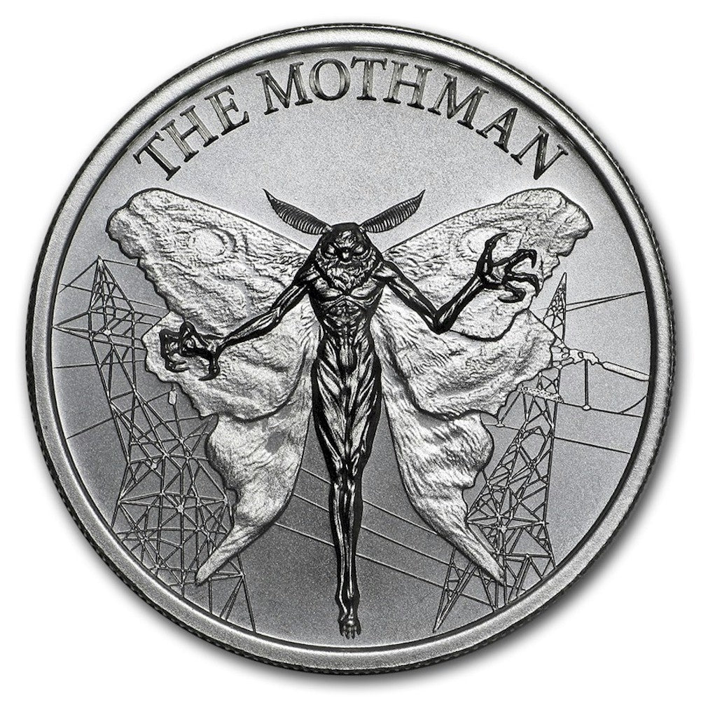 Cryptozoology - The Mothman High Relief 2oz. .999 Silver Round (No Tax) Light Toning/Scr