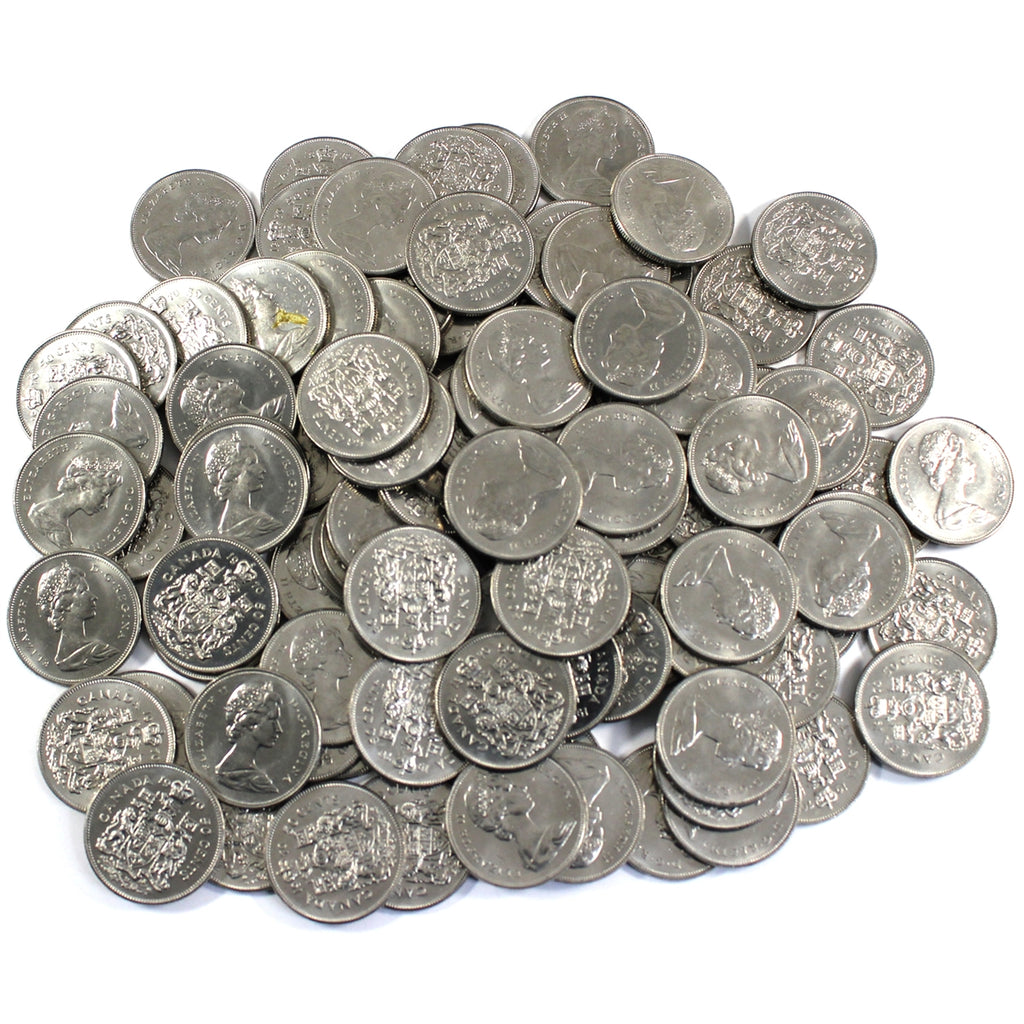 Lot of 100x 1970 Canada Nickel 50-cents, 100Pcs