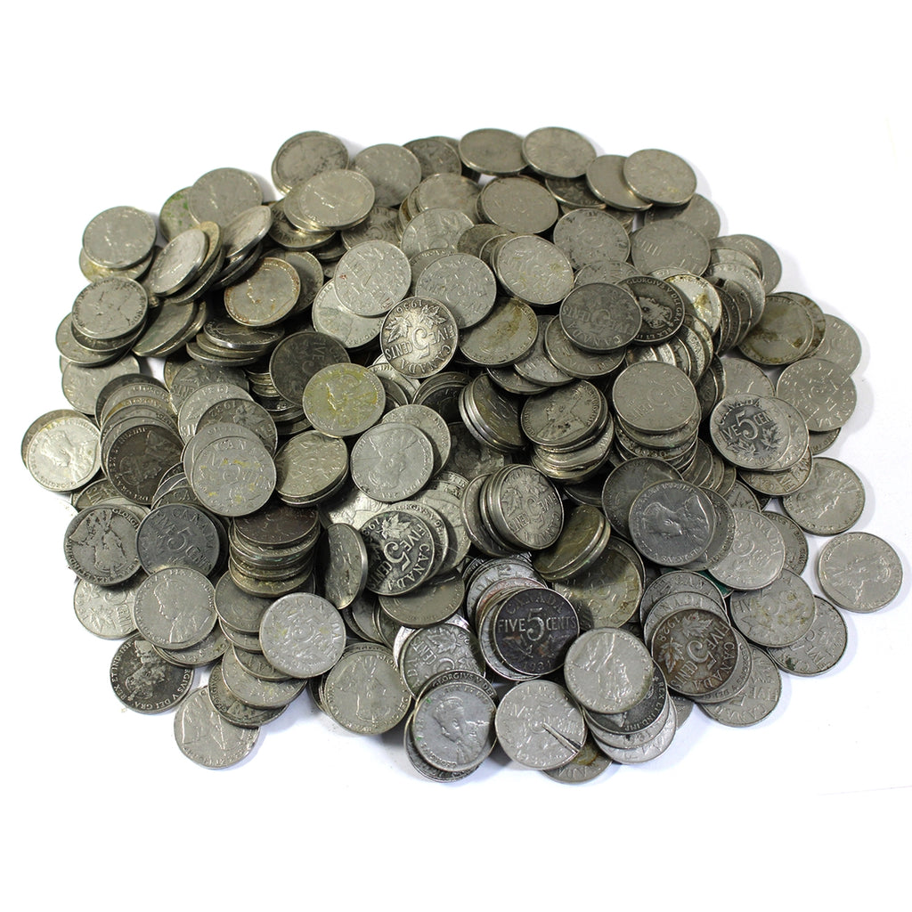 Lot of 330x Assorted Canada George V 5-cents, 330Pcs (Impaired)