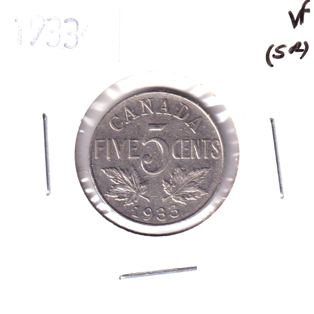1933 Canada 5-cents Very Fine (VF20) Scratched, nicks, or impaired