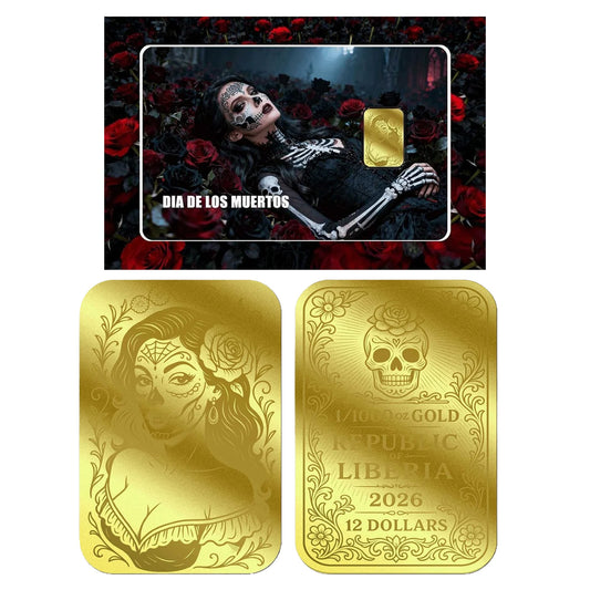 2026 Liberia $12 Dia De los Muertos: Roses 1/1000oz 24K .9999 Gold (No Tax)