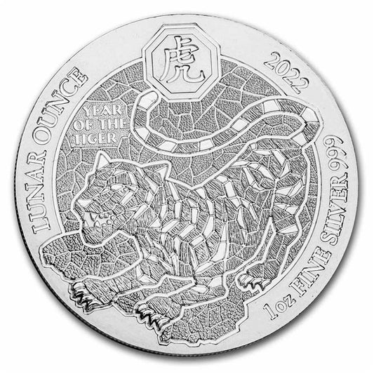 2022 Rwanda Year of the Tiger 1oz. .999 Silver (No Tax) UNSEALED/Light Toning