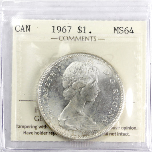 1967 Canada Dollar ICCS Certified MS64 (Lightly Toned)