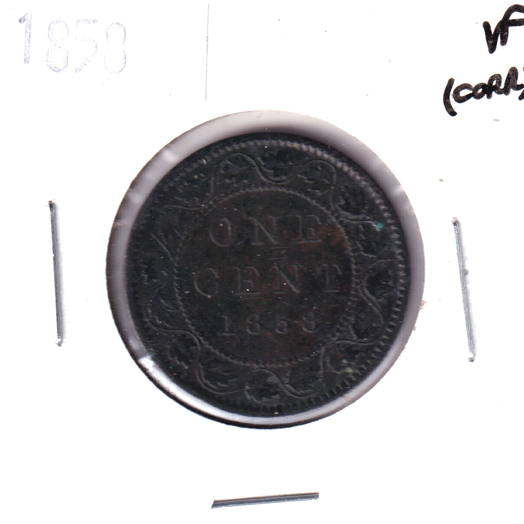 1858 Canada 1-cent Very Fine (VF-20) Corrosion