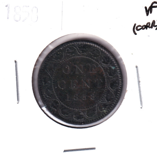 1858 Canada 1-cent Very Fine (VF-20) Corrosion