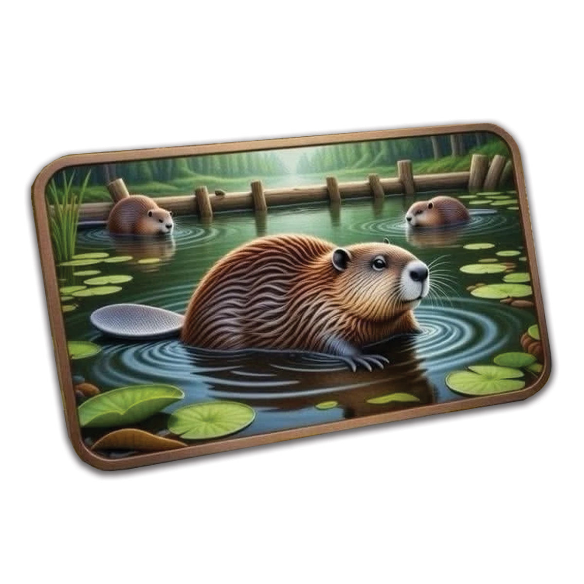Backwoods Beaver Coloured 5oz .999 Copper Art Bar