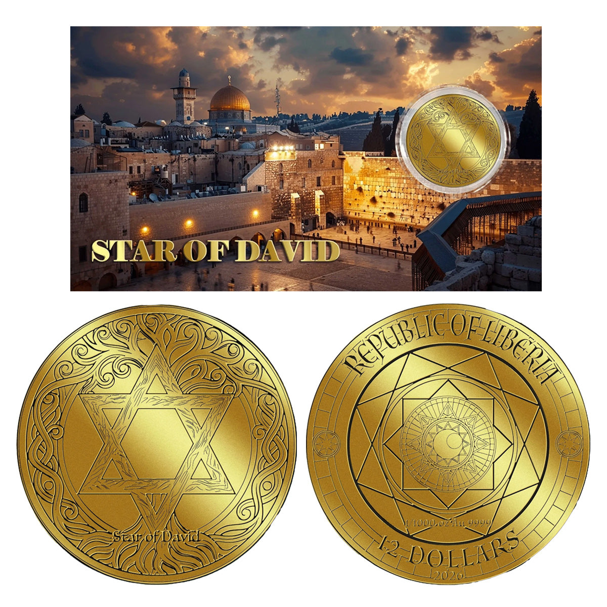 2026 Liberia $12 Star of David 1/1000oz 24K .9999 Gold in Card (No Tax)