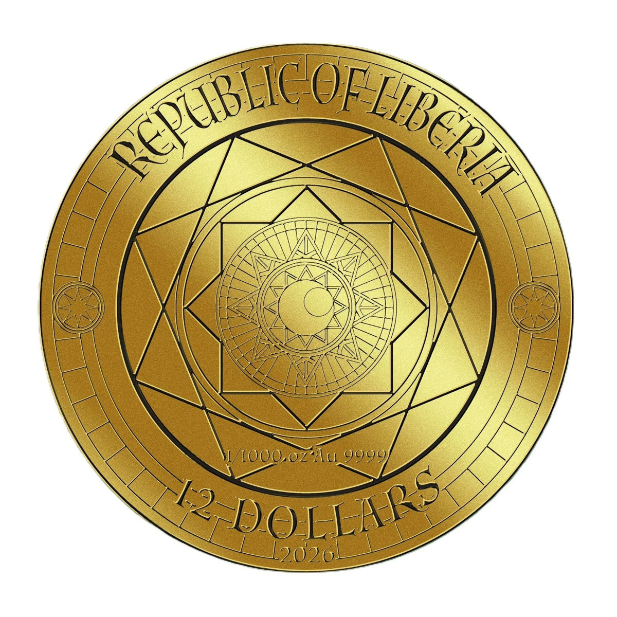 2026 Liberia $12 Star of David 1/1000oz 24K .9999 Gold in Card (No Tax)