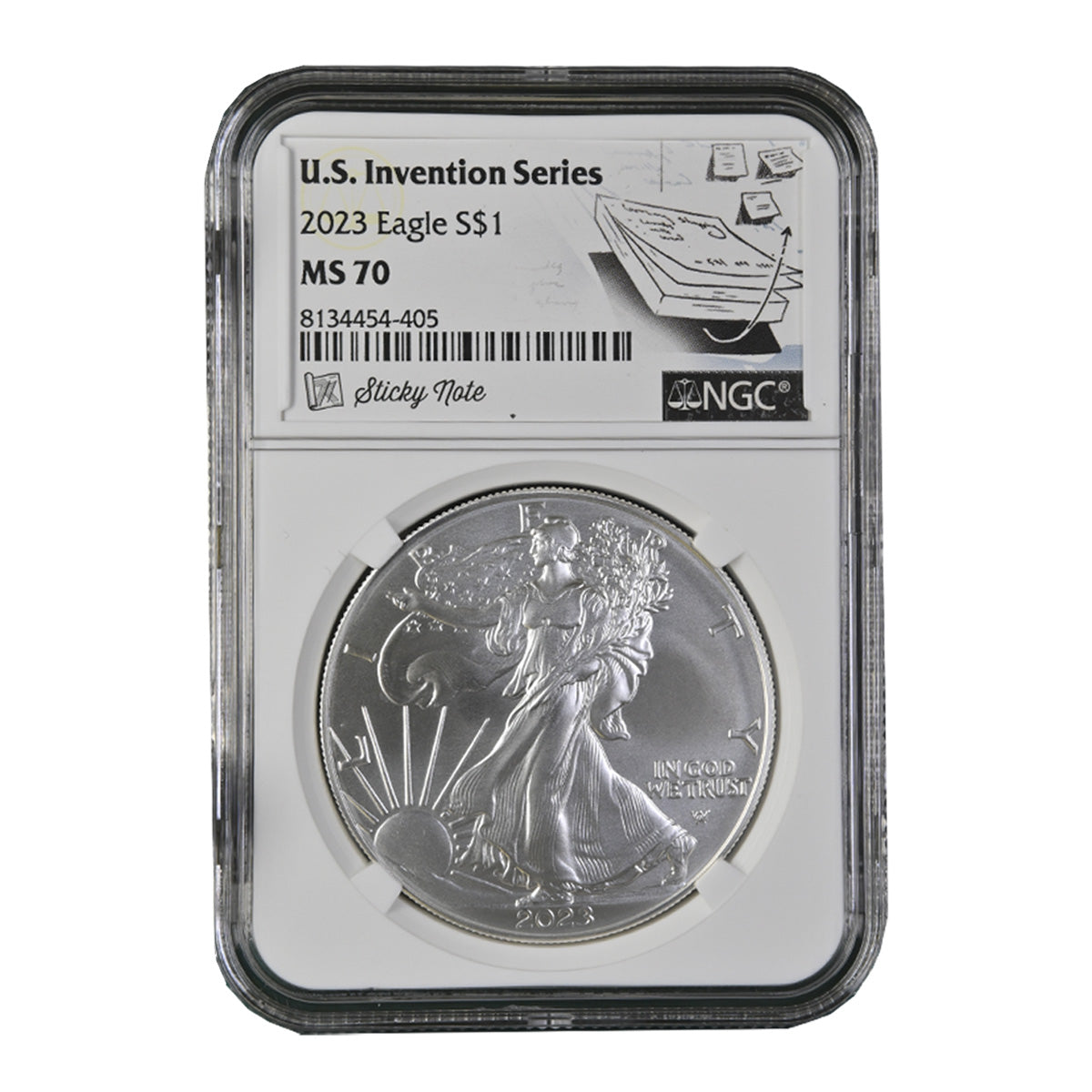 2023 $1 Eagle NGC Cert. MS70 in Invention Series: Sticky Note Holder (No Tax) Missing COA
