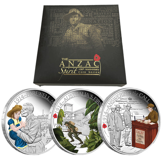 2014 Australia 3-Coin Anzac Spirit 1/2oz Silver Proof Set (No Tax) Flaws