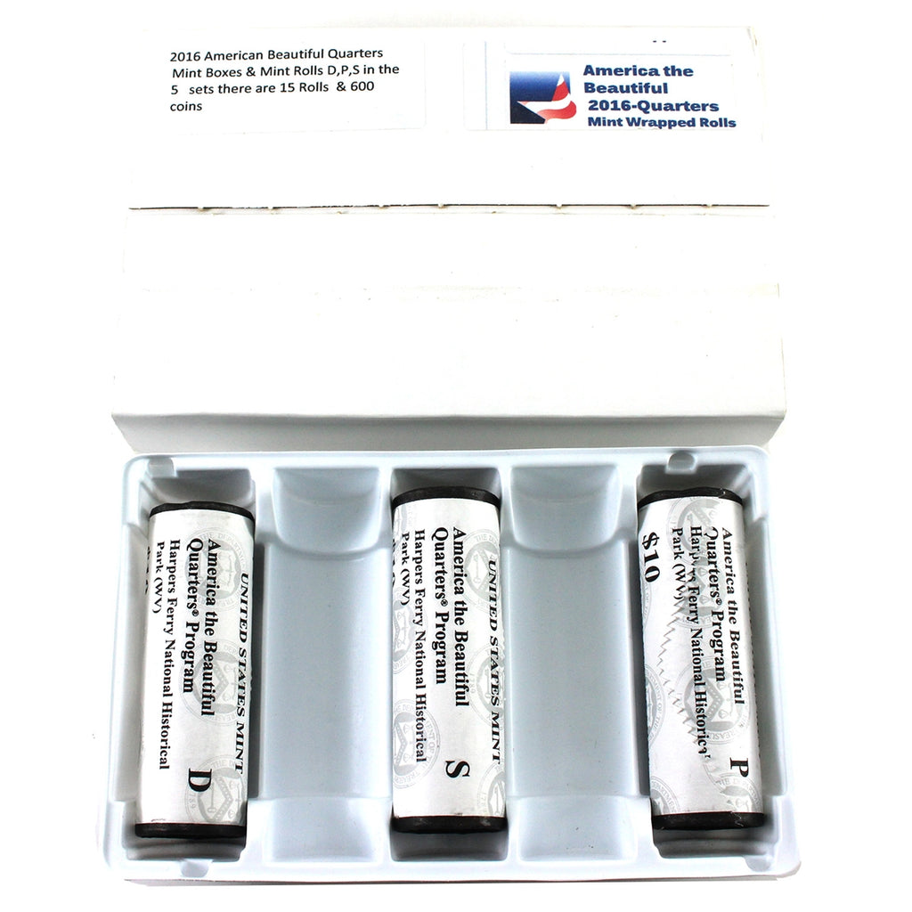 Set of 3x 2016 PDS USA National Parks Quarters - Harpers Ferry Rolls of 40Pcs, 3 Rolls