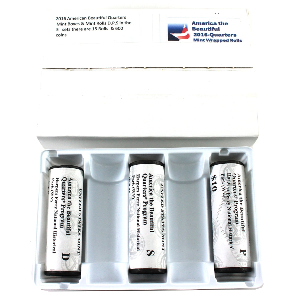 Set of 3x 2016 PDS USA National Parks Quarters - Harpers Ferry Rolls of 40Pcs, 3 Rolls