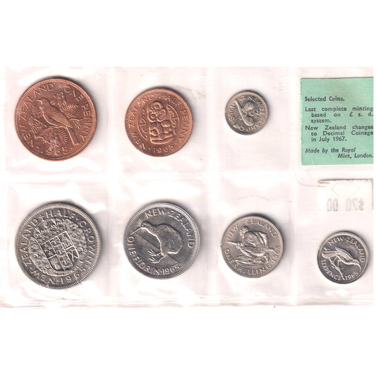 New Zealand 1965 "Selected Coins" 7-coin Mint Set in Folder (Impaired)