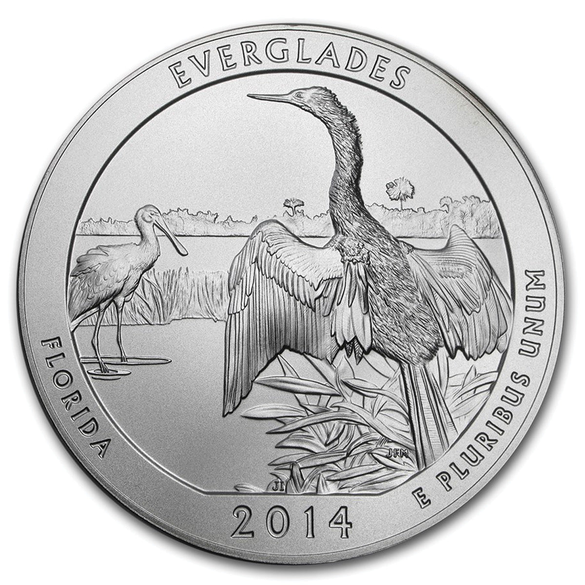 2014 (P) USA Everglades 5oz .999 Silver Coin in Box (No Tax) Outer Sleeve Bent