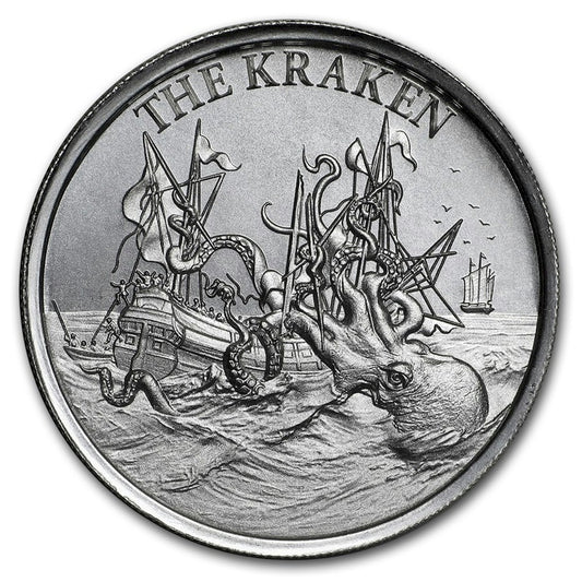 Cryptozoology: The Kraken High Relief 2oz Silver Round (No Tax) Lightly Toned