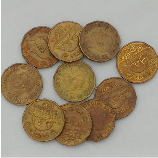 10 x 1942 Tombac 5 Cents in average circulated condition (Mega23)