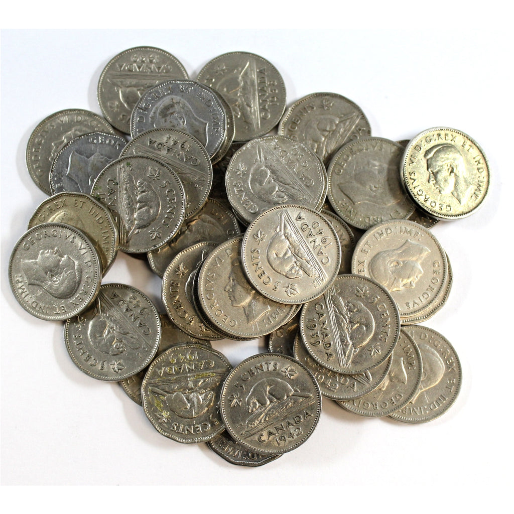 40 x 1937-1952 Mixed George VI Canada 5 Cents. 40pcs Mega26