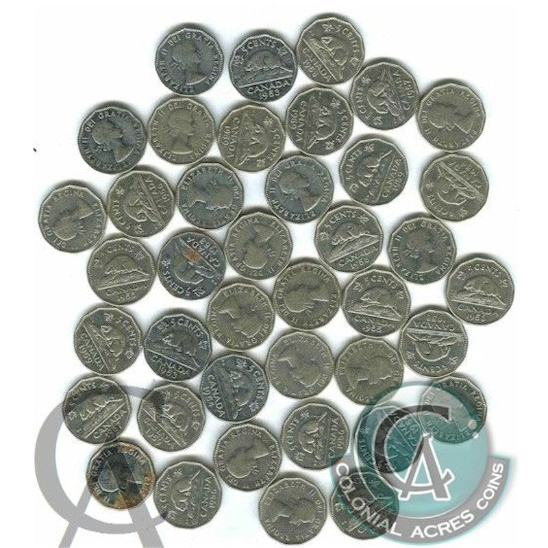 40 x Mixed 1953-1959 Elizabeth Canada 5 Cents (Mega29)