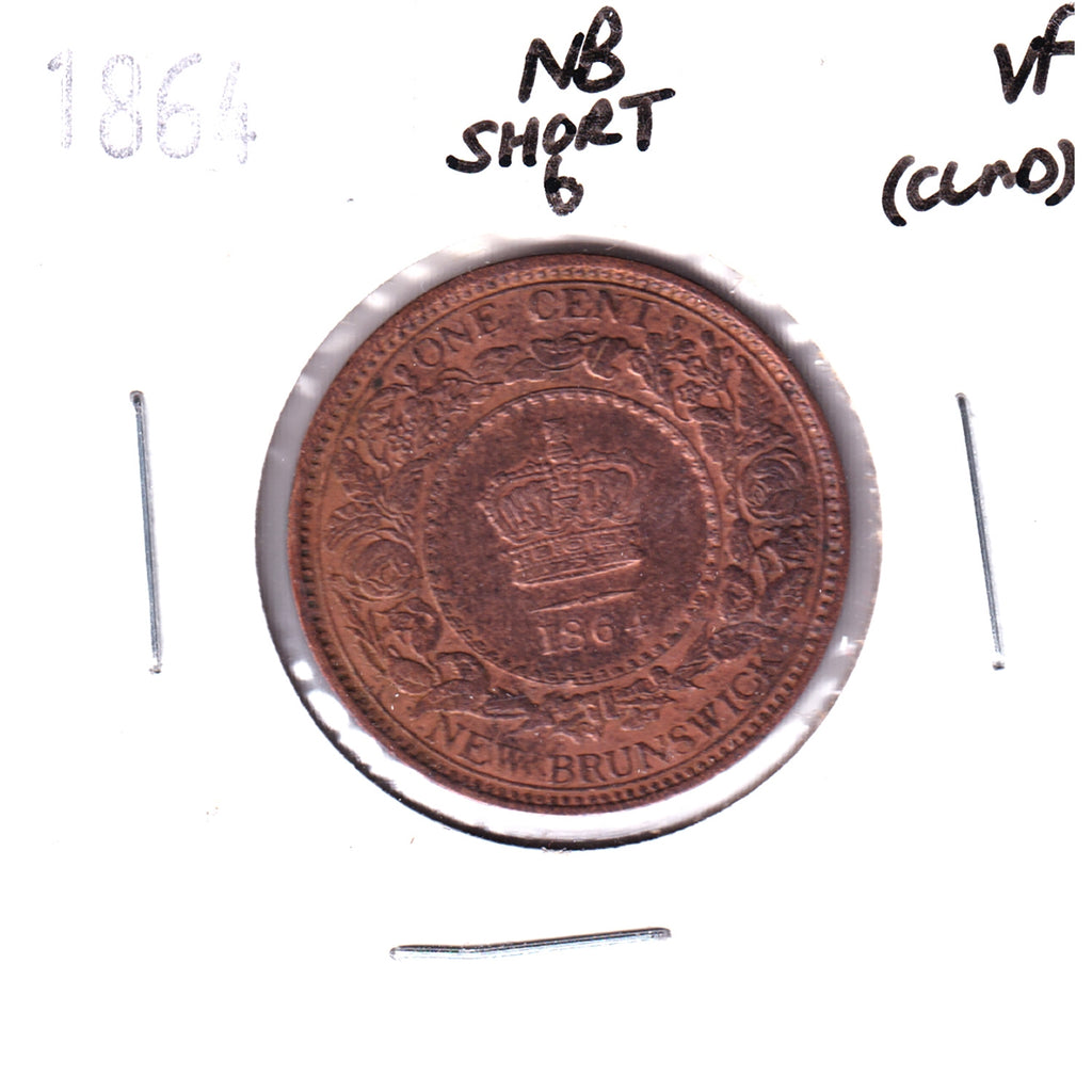 1864 Short 6 New Brunswick 1 Cent Very Fine (VF20) Scratched, cleaned, or impaired