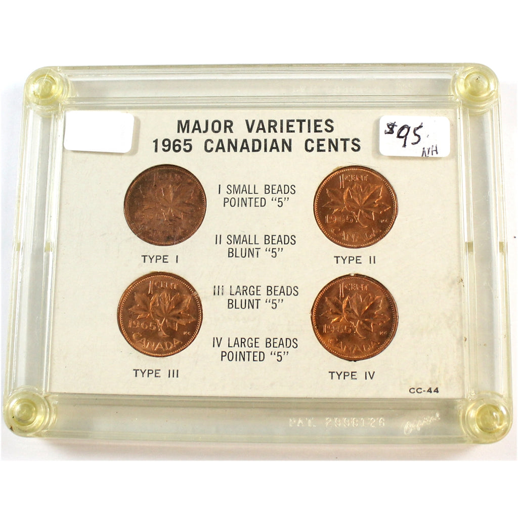 1965 Canada 1-Cents with Major Varieties in Acrylic Case