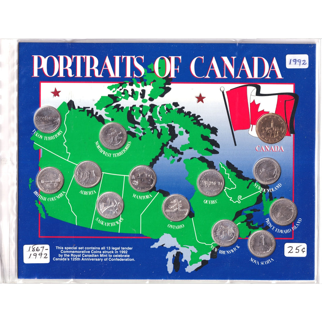 1992 Portraits of Canada 25-Cents and Dollar Map
