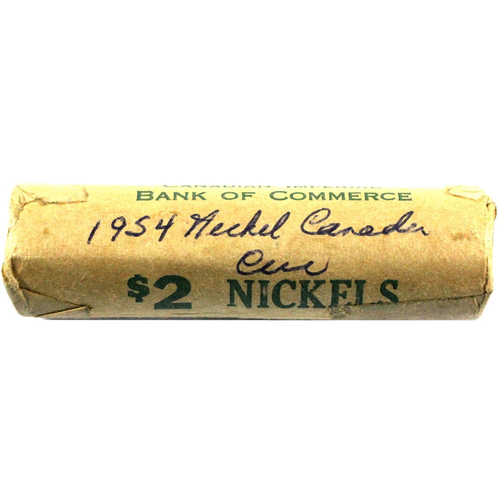 1954 Canada Steel Elizabeth II 5-Cents Roll of 40Pcs, Circulated Condition